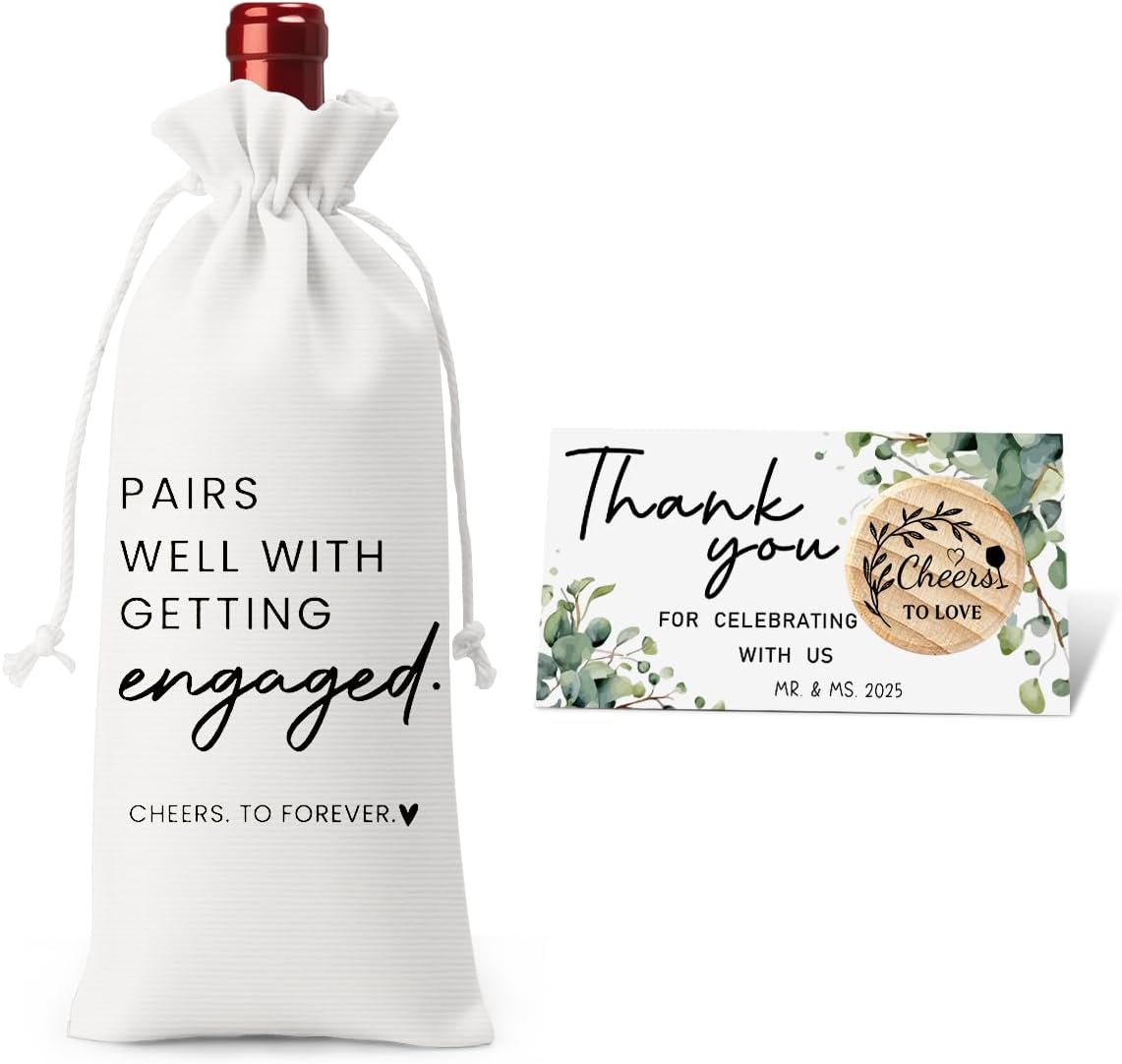 Engaged Gifts Engagement Gifts for Couples Her Engagement Party Decorations Bridal Shower Decorations Wine Gift Bag Cheers To Forever Wine Bag with Thank You Card And Stopper