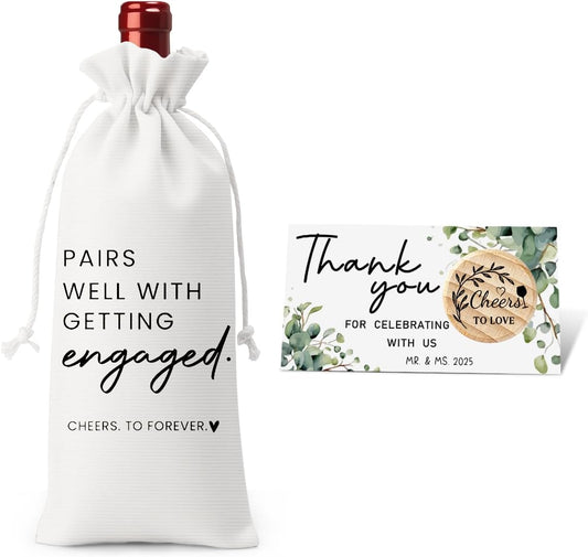 Engaged Gifts Engagement Gifts for Couples Her Engagement Party Decorations Bridal Shower Decorations Wine Gift Bag Cheers To Forever Wine Bag with Thank You Card And Stopper