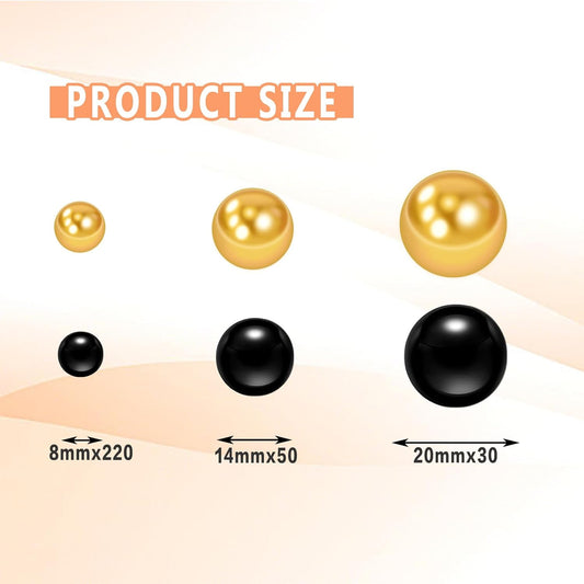 300Pcs Vase Filler Black and Golden Yellow No Hole Faux Pearl Beads for Vase Filling Decorations, Candle Centerpieces, Wedding Centerpieces, Home Party Decor (8/14/20mm)