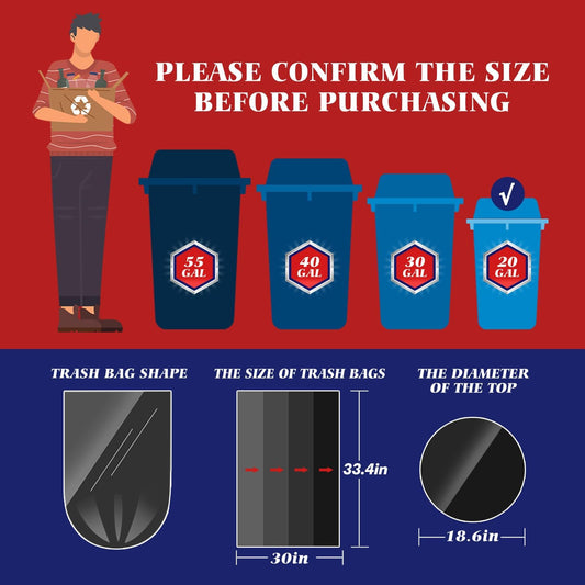 Teivio 20-25 Gallon 120 Counts Black Large Trash Bags Garbage Bags, outdoor trash bags liners for Kitchen/Yard/Industrial or Commercial Use,fit for 18, 20,21, 23 and 25 gallon, Black