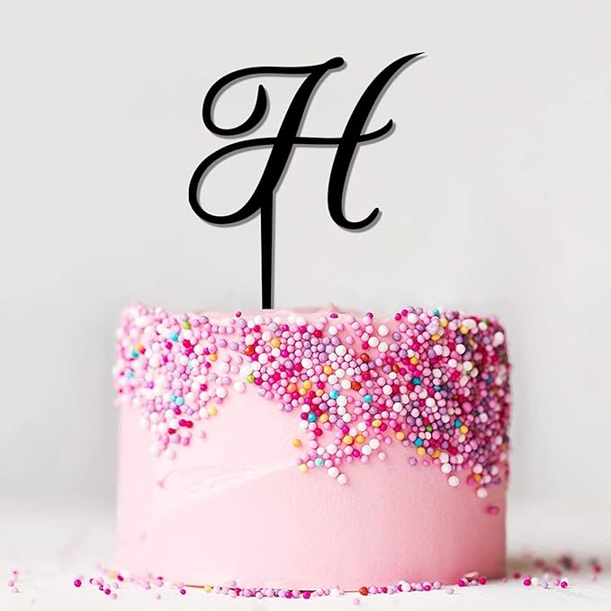 Custom Initials Letter H Cake Toppers Black Acrylic Happy Birthday Cake Toppers Letters Bride Shower Wedding Cake Decoration Rustic Couple Cake Topper for Anniversary Engagement Gifts