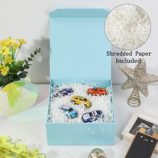 6 Pcs Small Blue Gift Box 8x8x4 Inch Magnetic Gift Box Small Magnetic Box with Crinkle Paper Blue Small Gift Box with Shredded Paper Luxury Gift Boxes with Lids for Presents
