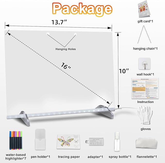 Led Note Board with Colors,16''Drawing Tablet,6 Modes & 8 Colors Light Up Drawing Board,Kids Toy with 13 Light Effects,Birthday Holiday Day Gifts for Girls & Boys Age 3+,7 Markers & Tracing Book
