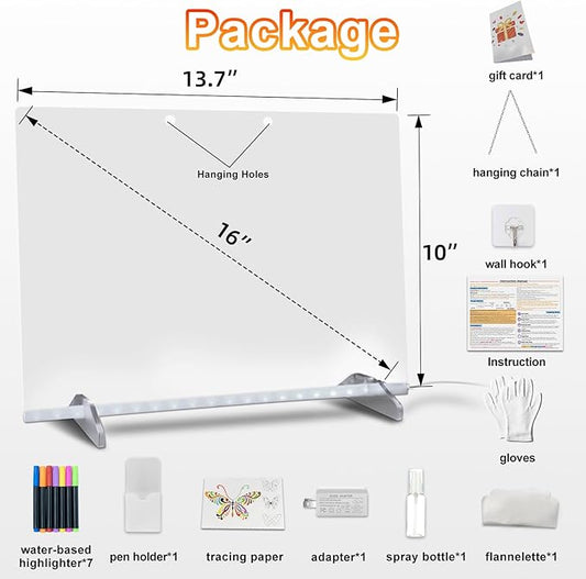 Led Note Board with Colors,16''Drawing Tablet,6 Modes & 8 Colors Light Up Drawing Board,Kids Toy with 13 Light Effects,Birthday Holiday Day Gifts for Girls & Boys Age 3+,7 Markers & Tracing Book