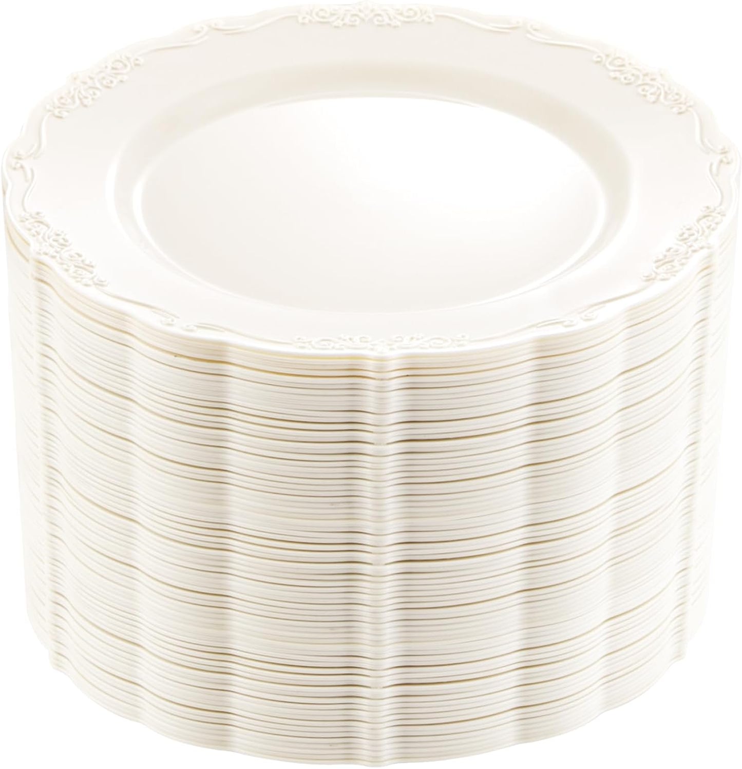 DaYammi 60PCS Ivory Plastic Plates, Thanksgiving Plates Disposable Heavy Duty Disposable Plates Premium 7.5inch Ivory Dessert Cake Salad Appetizer Platos Hard Plastic Platos Disposable for Party