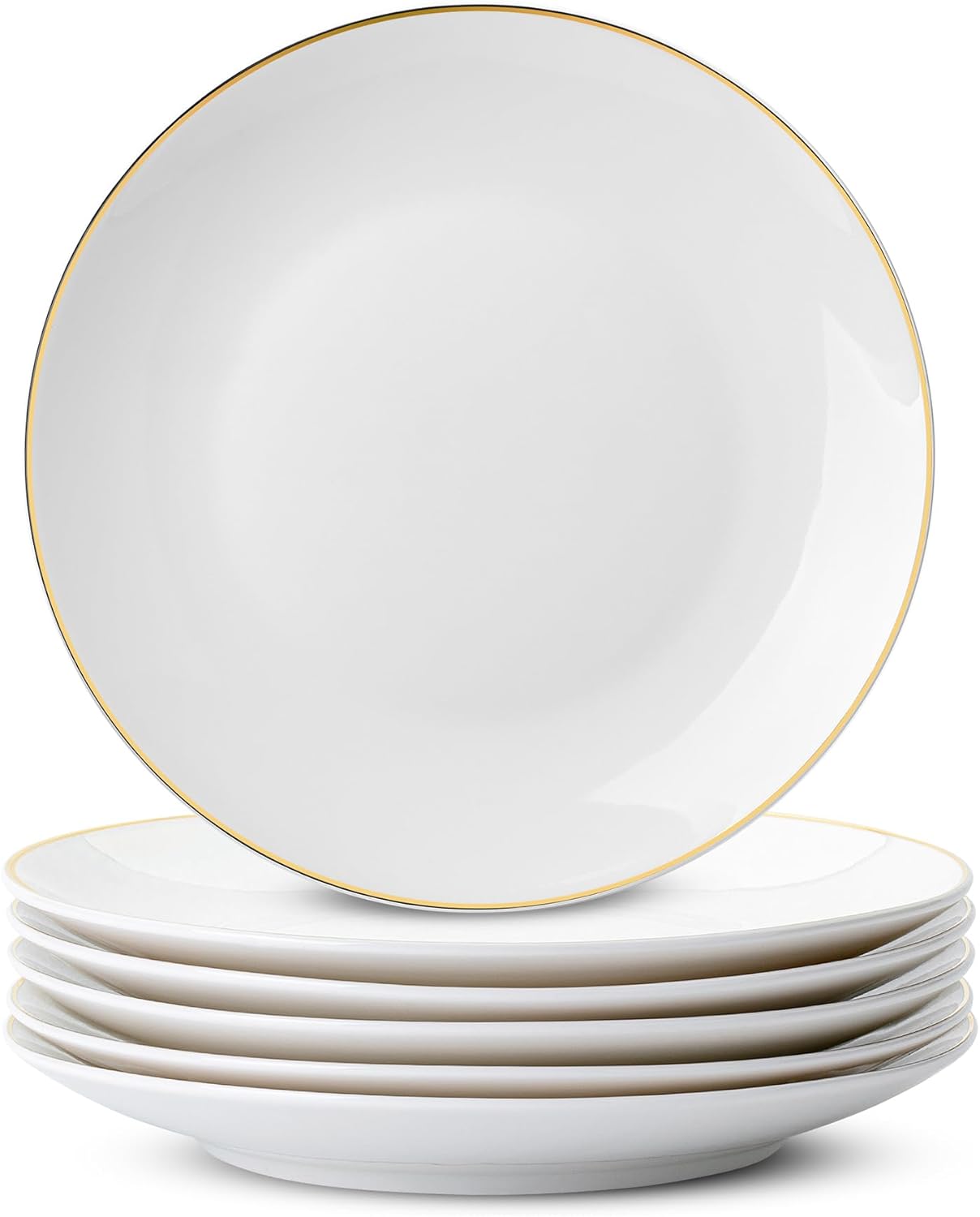 BTaT- White Dessert Plates with Gold Rim, Set of 6, 8" Round, Porcelain, Elegant Style, Dinner Plates, Christmas Gifts