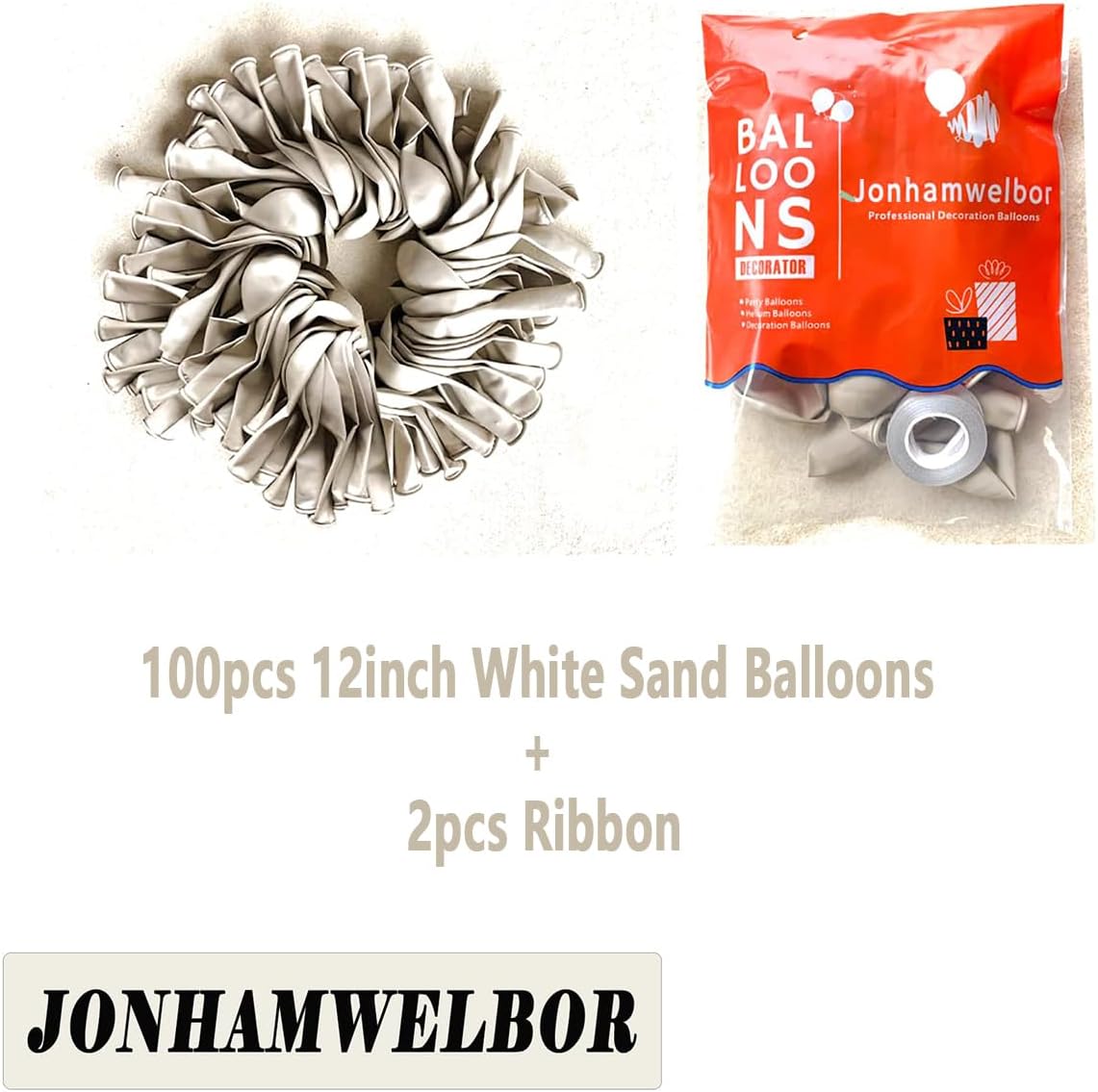 Jonhamwelbor Sand White Balloons 12 inch 100 Pack Matte Cream Ivory Color Latex Helium Balloons for Wedding Birthday Baby Shower Decorations