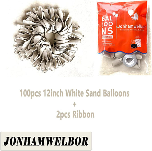 Jonhamwelbor Sand White Balloons 12 inch 100 Pack Matte Cream Ivory Color Latex Helium Balloons for Wedding Birthday Baby Shower Decorations