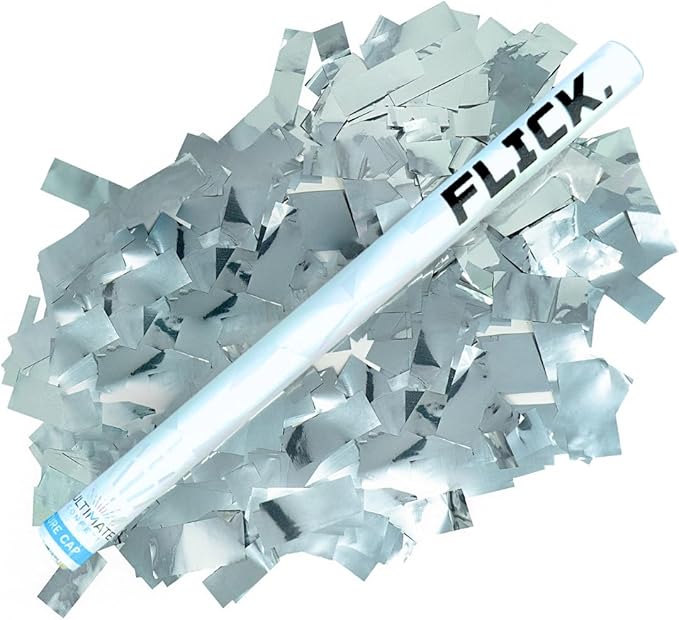 Ultimate Confetti - 8 Pack Silver Metallic Foil Confetti Wands - Handheld 14" Mylar Shinny Confetti Flick Flutter Sticks For Wedding, Birthday, Parties & Live Events - 2 Handfuls, 1.5 oz Each Stick
