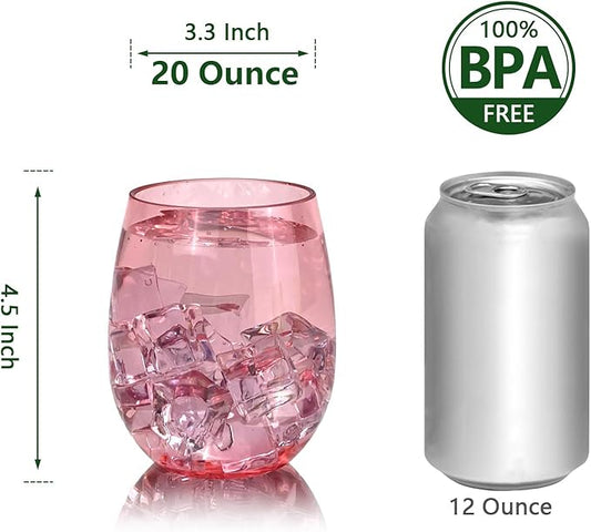Set of 6 Acrylic Wine Glasses, 20-ounce Plastic Tumbler for Party Use,BPA Free,Dishwasher Safe (Red)