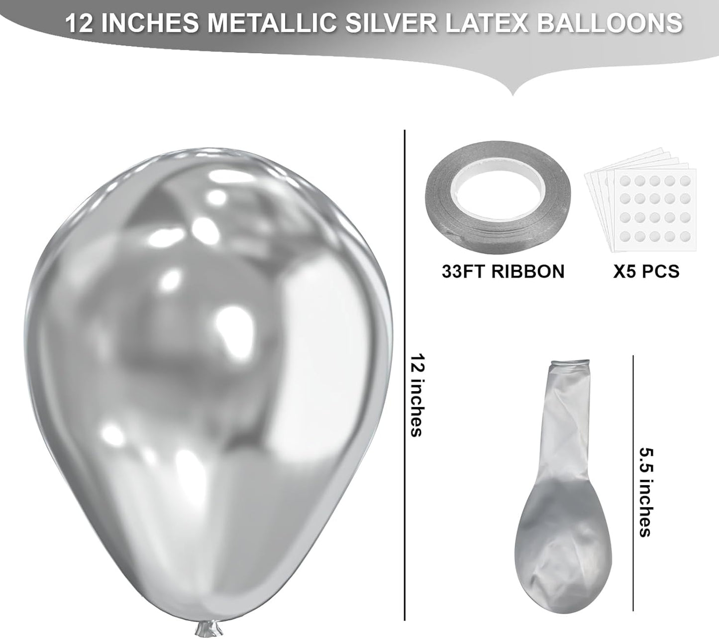 Silver Metallic Chrome Latex Balloons, 100pcs 12inches Round Helium Silver Balloons for Birthday Baby Shower Wedding Birthday Party Decorations