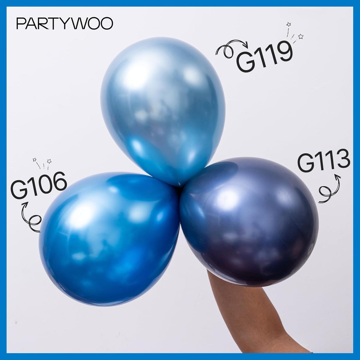 PartyWoo Metallic Blue Balloons 100 pcs Different Sizes of 36 18 12 10 5 Inch Chrome Blue Latex Balloons for Graduation Wedding Baby Shower Wedding Gender Reveal Birthday Party Decorations Blue-G106