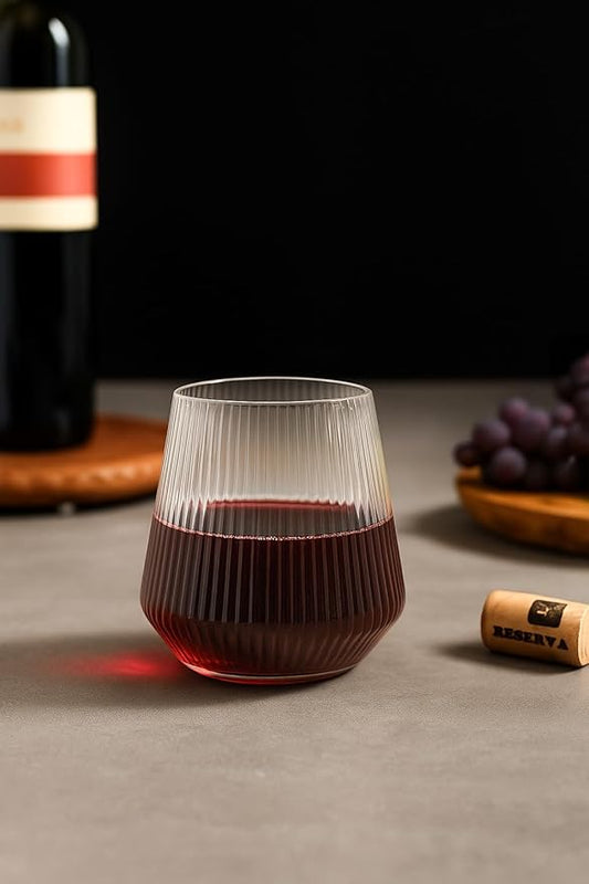 PLASTICPRO Plastic Wine Glasses Stemless Disposable 12 oz BPA Free Shatterproof Plastic Wine Cups for Parties (12, Ribbed Clear)