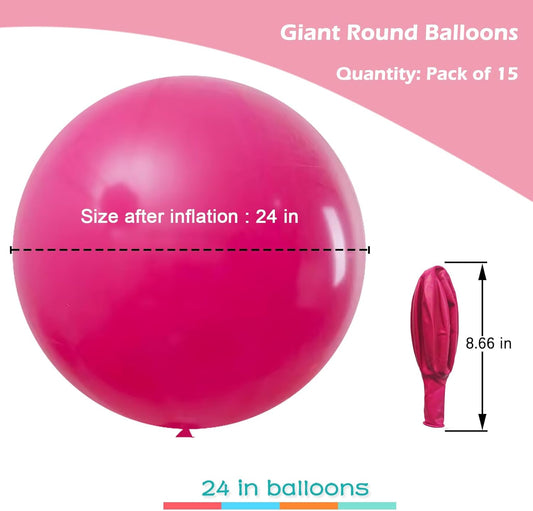 IN-JOOYAA 15Pcs 24 Inch Balloons Hot Pink Giant Round Balloons Large Balloon For Wedding Baby Shower Birthday Party Decorations