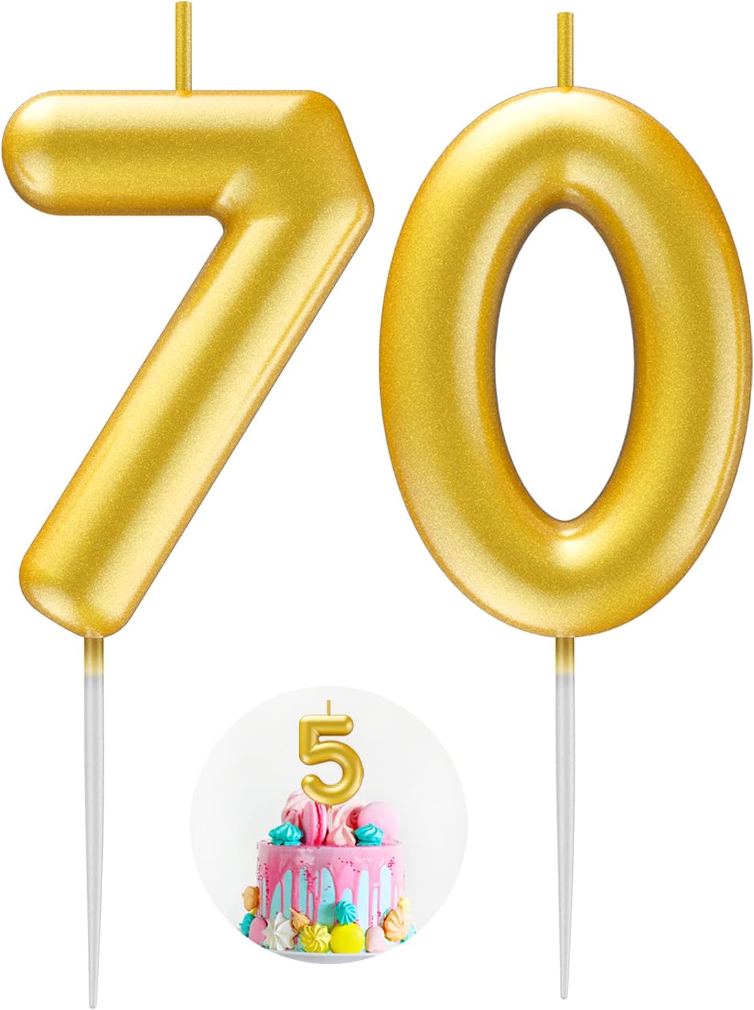 Gold Number 70 Candle Happy Birthday 3D Number Candles for Birthday Cake Party Decoration Wedding Anniversary Celebration Supplies