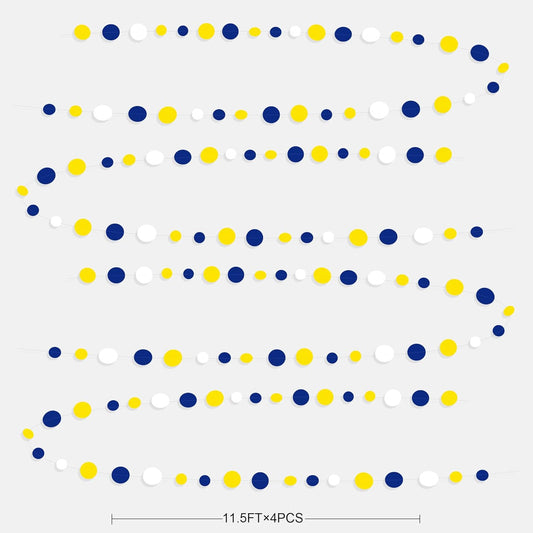 46Ft Navy Blue and Yellow Circle Dots Garland Royal Blue Yellow White Hanging Paper Polka Dot Streamer for Graduation Birthday Wedding Bridal Baby Shower Nautical Ahoy Achor Party Decorations Supplies