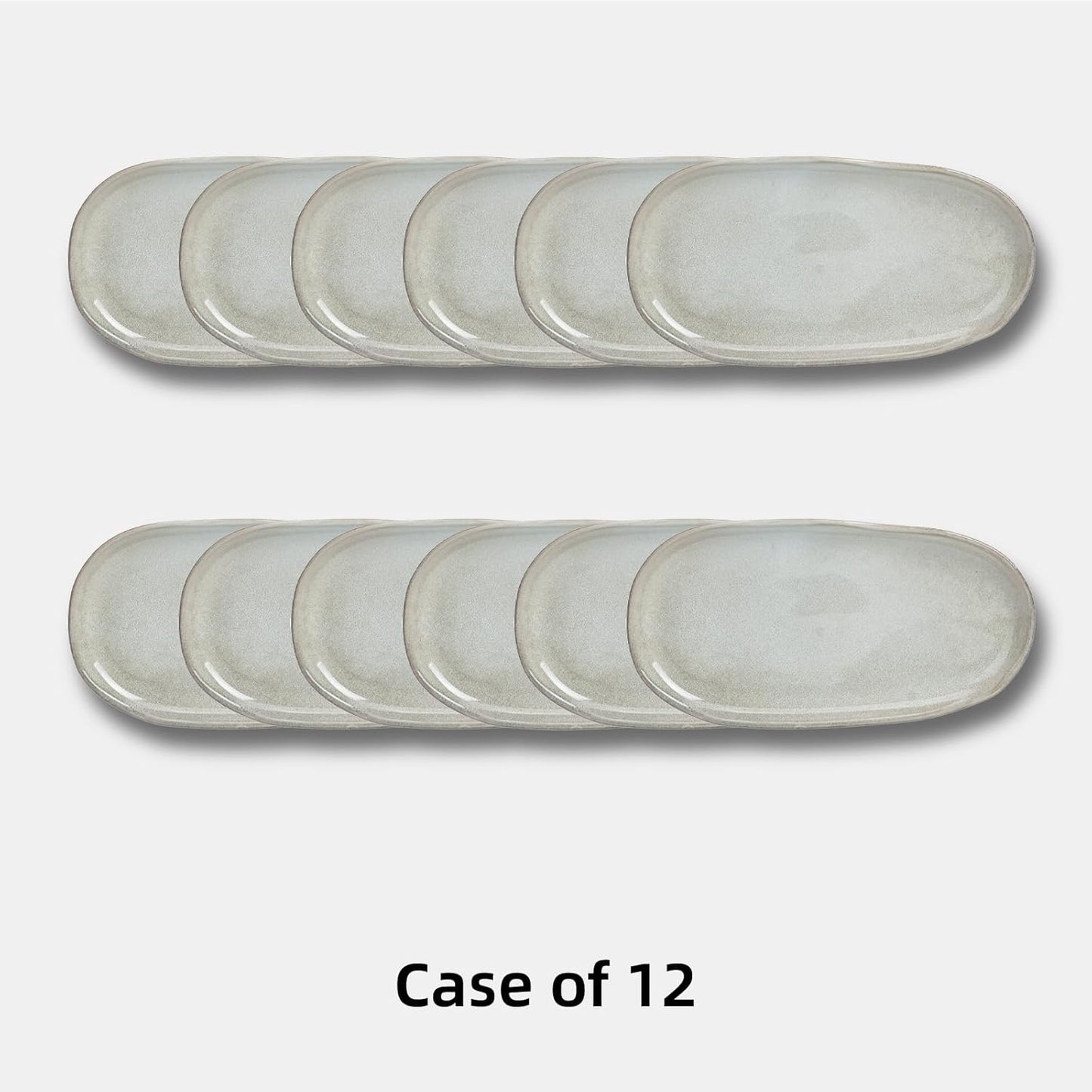 Organic Shape Restaurant Serving Tray 13" x 7", Commerical Grade Catering Stoneware Tray in Ir-regular Organic Shape, Chip & Scratch Resistant, Glossy Reactive Glaze Grey, Case of 12
