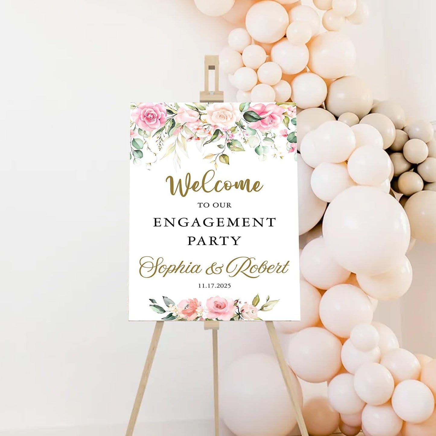 Welcome To Our Personalized Floral Engagement Party Sign - Engagement Announcement & Decoration Gift For Couples
