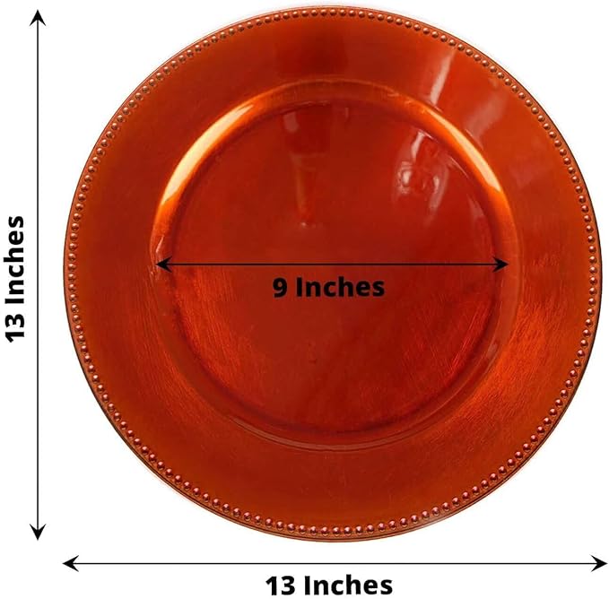 Efavormart 6 pcs 13" Orange Beaded Round Charger Plates for Tabletop Decor Holiday Wedding Catering Event Decoration