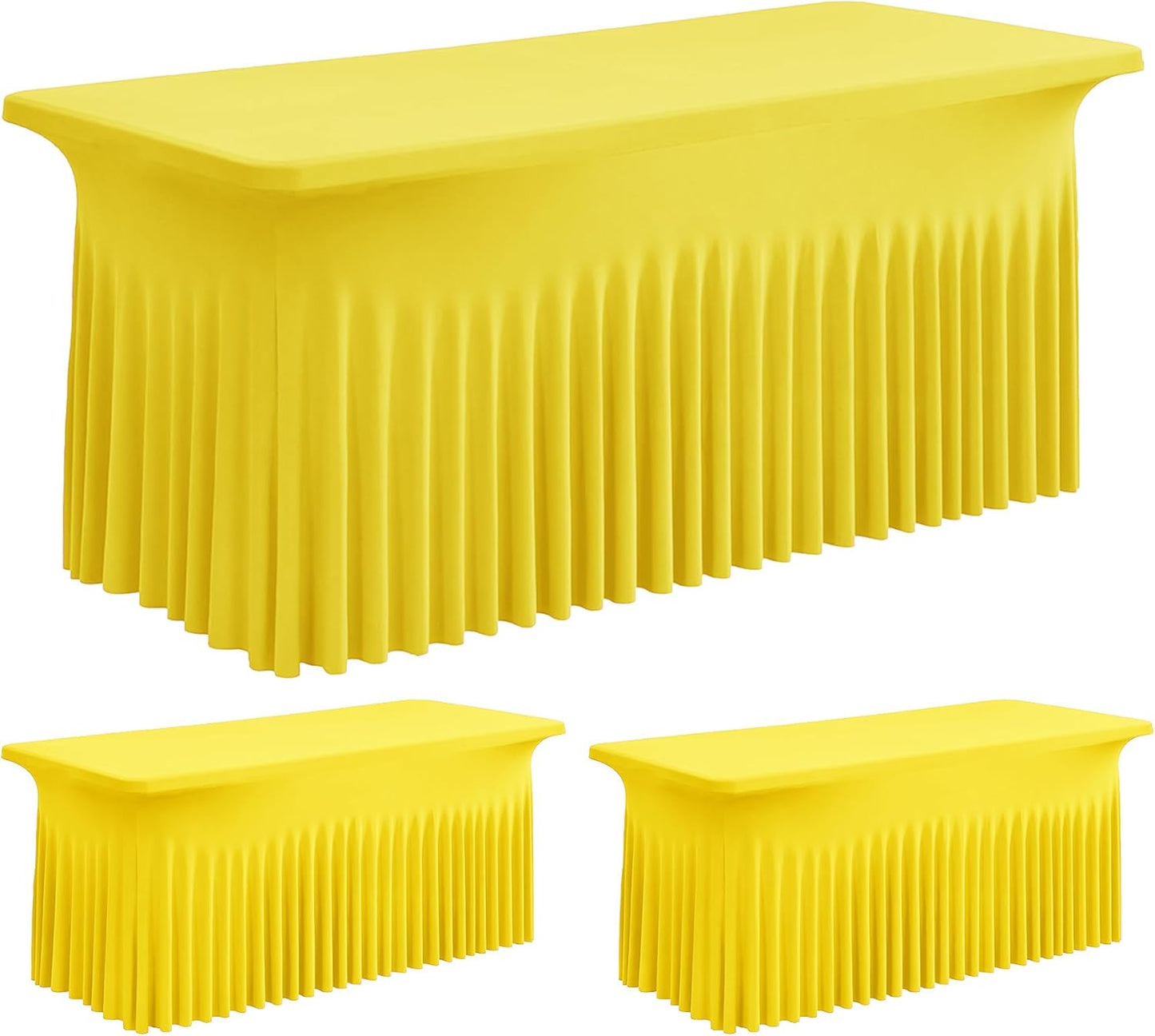Leegleri 2 Pack Yellow Spandex Fitted Table Clothes for 6 Foot Rectangle Tables - Wrinkle Free, Perfect for Banquets, Weddings & Parties