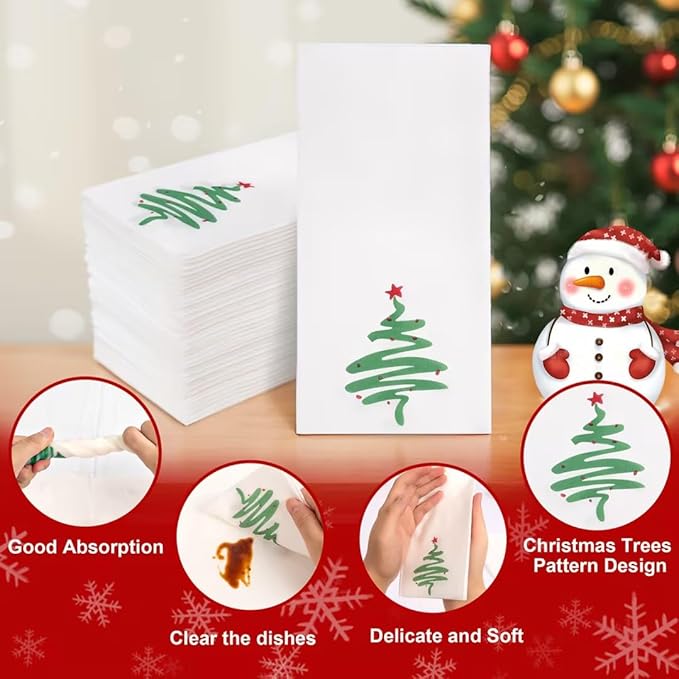 Supernal 100pcs Christmas Disposable Paper Napkins, Red Green Christmas Tree Napkins, Linen Like Papers Hand Towels, Christmas Guest Napkins for Kitchen Bathroom Christmas Parties Dinners and Events