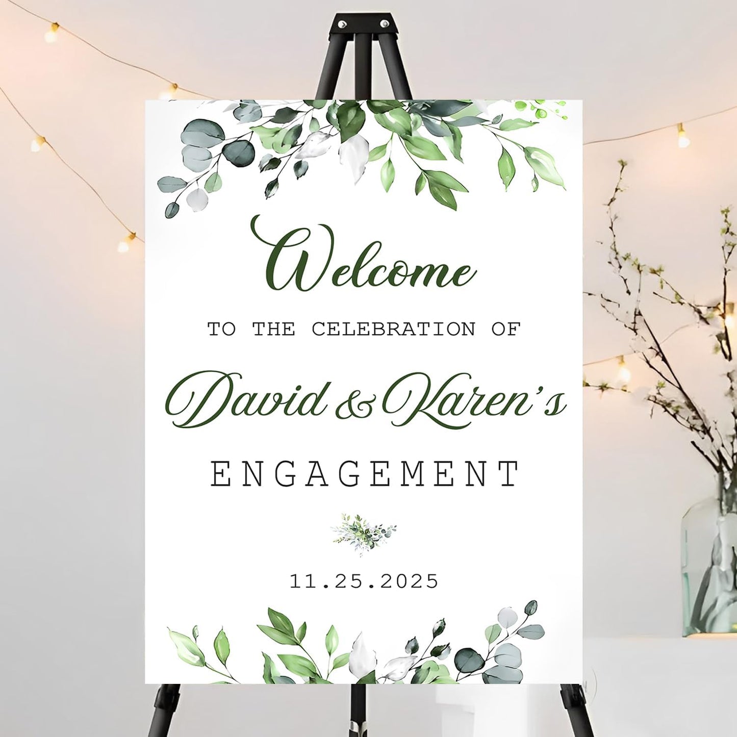 Greenery Engagement Signs Personalized, Welcome To The Celebration Sign For Engagement, Engagement Welcome Sign, Engagement Party Decorations, Engagement Party Table Decorations
