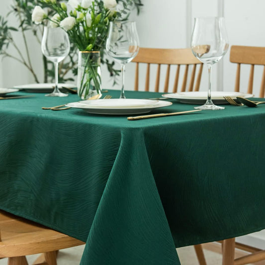 maxmill Jacquard Table Cloth Swirl Pattern Spillproof Wrinkle Resistant Water Proof Heavy Weight Soft Tablecloth for Kitchen Dinning Tabletop, Christmas Parties, Rectangle 60 x 140 Inch, Hunter Green
