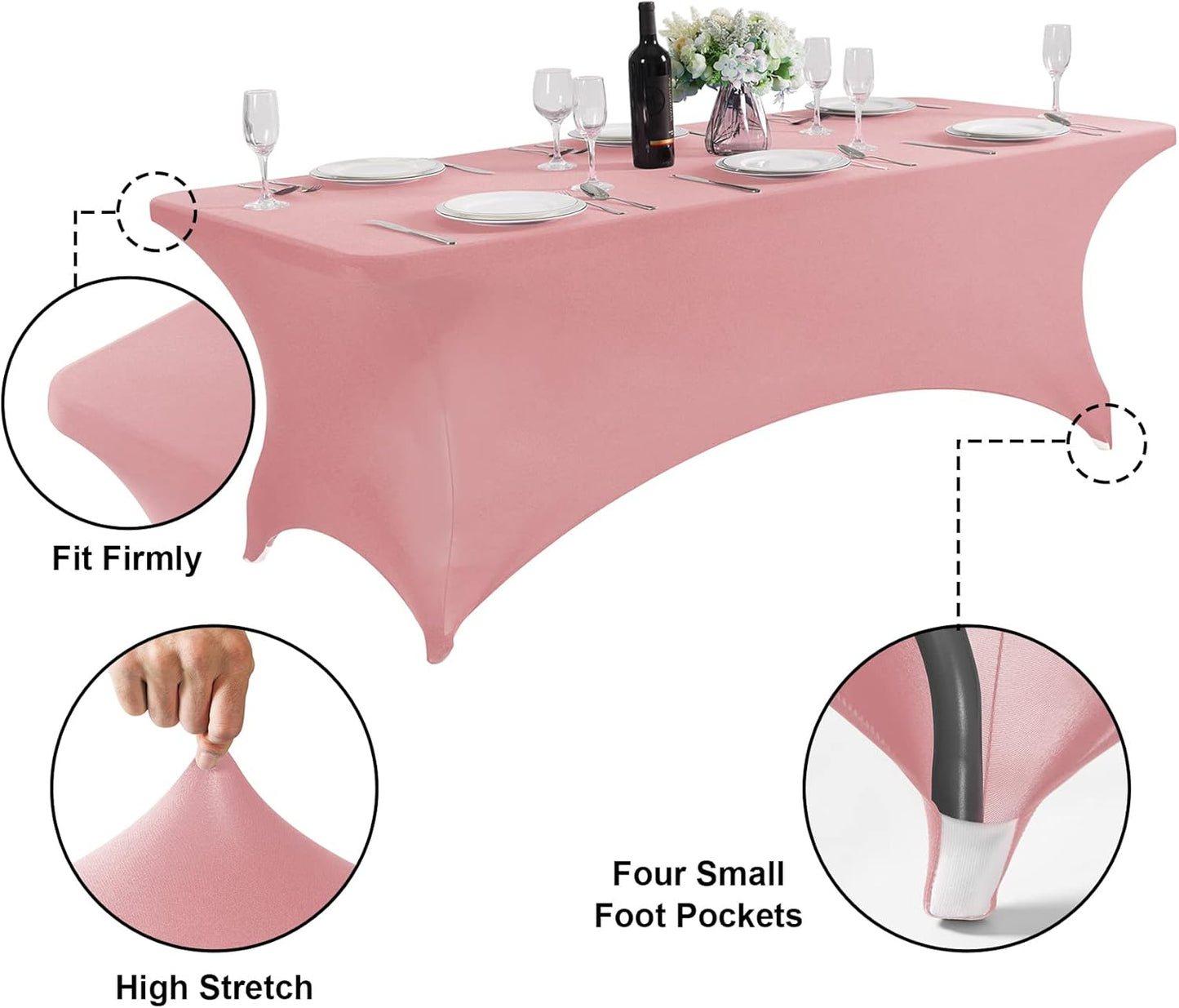 SuperO Waterproof Spandex Table Cover for 4FT Table Universal Fitted Stretch Tablecloth for Party, Banquet, Wedding and Events-Dusty Pink