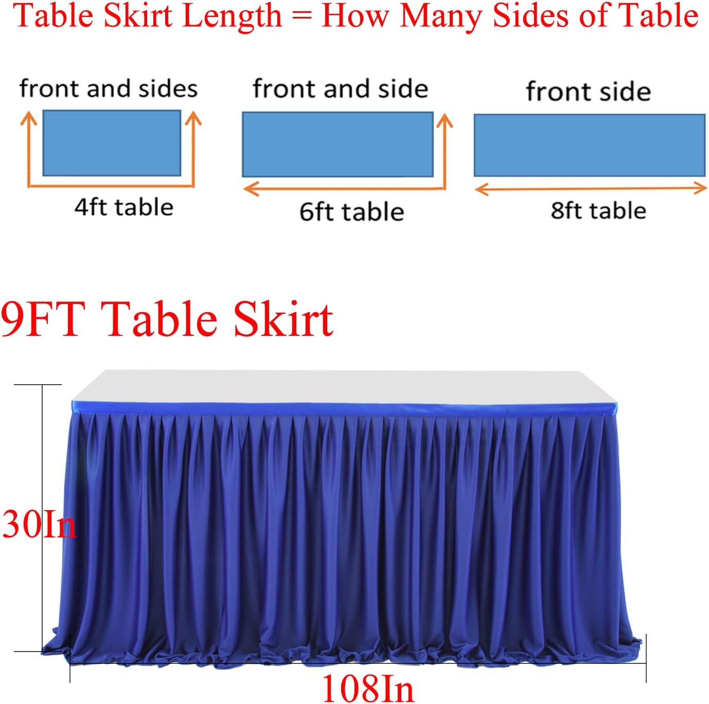 9ft Royal Blue Table Skirt Rectangle Table Polyester Pleated Table Skirt Desk Skirt Teacher Desk Dorm Ruffle Table Skirt Wedding Birthday Party Baby Bridal Shower Banquet Table Decoration