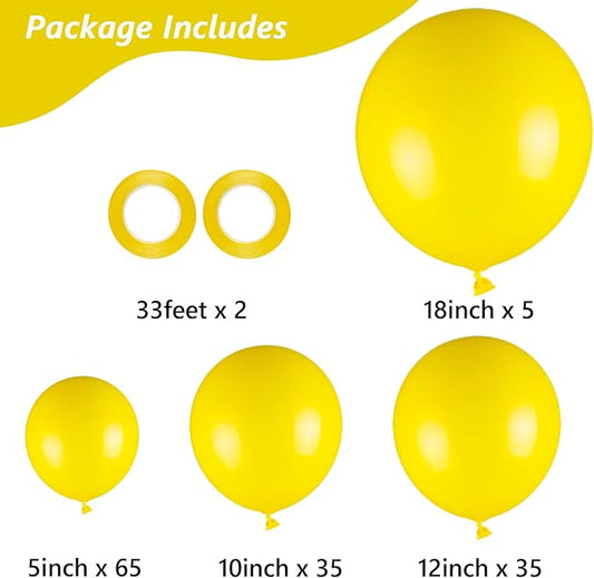 Yellow Balloons, 140pcs 18 12 10 5 Inch Different Sizes Pack Party Latex Balloons for Birthday Halloween Holiday Balloon Garland as Party Decorations