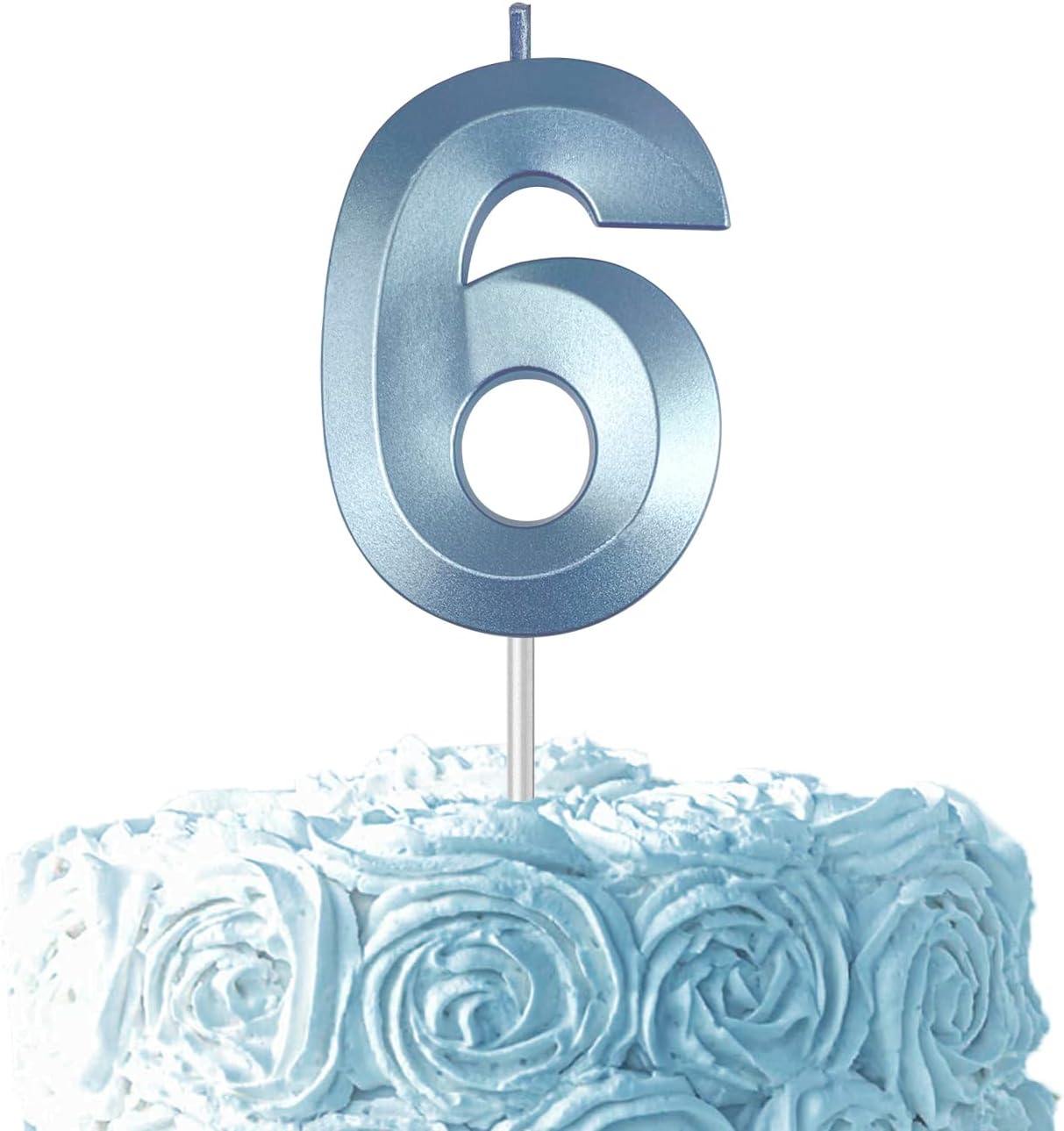 Blue Number 6 Candles, 3D Diamond 2.76 Inch Cake Topper Birthday Candles for Wedding Anniversary Cake Decorations, Happy Birthday Party Decorations