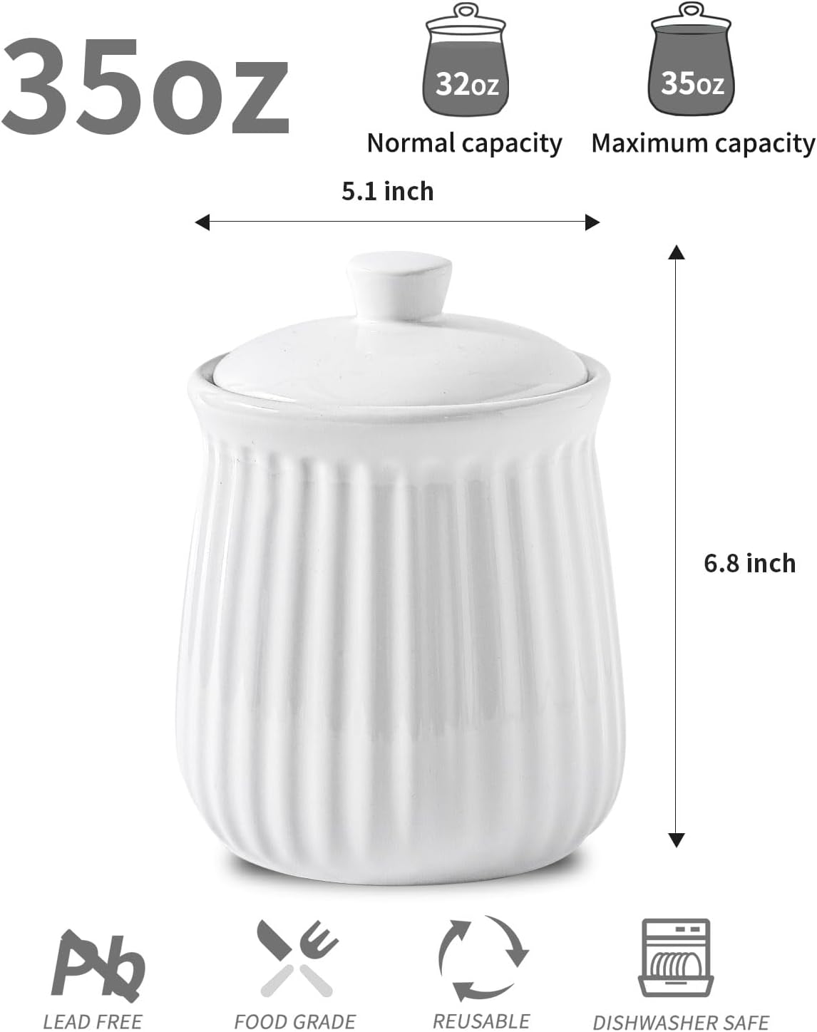 Hasense Kitchen Storage Containers, 35 oz Kitchen Canister with Airtight Lids, Cookie Candy Jar for Coffee Beans, Tea-leave, Sugar, Salt, Flour, Spice, Coffee Container, Housewarming Gift, White
