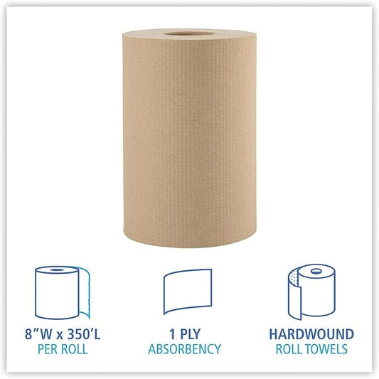 Boardwalk Products - Boardwalk - Hardwound Paper Towels, 8" x 350', One-Ply Kraft, 12 Rolls/Carton - Sold As 1 Carton - Paper towels hardwound in rolls. - One-ply no perforations.