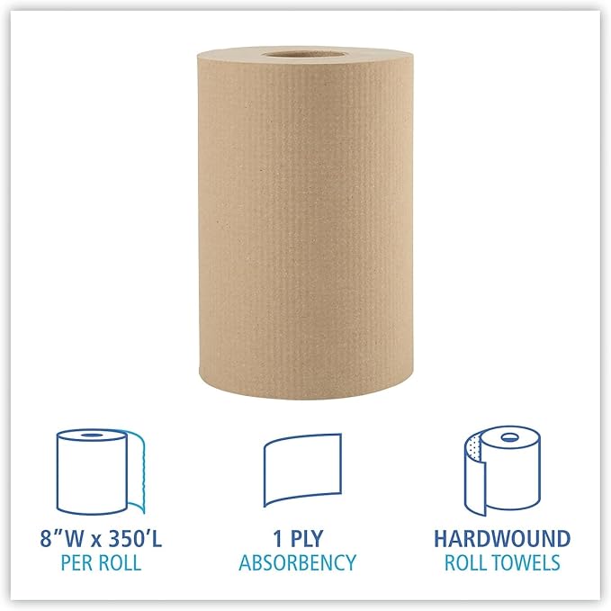 BWK6252 - Boardwalk Hardwound Paper Towels, 8 inches x 350 feet, 1-Ply Natural, 12 Rolls/Carton
