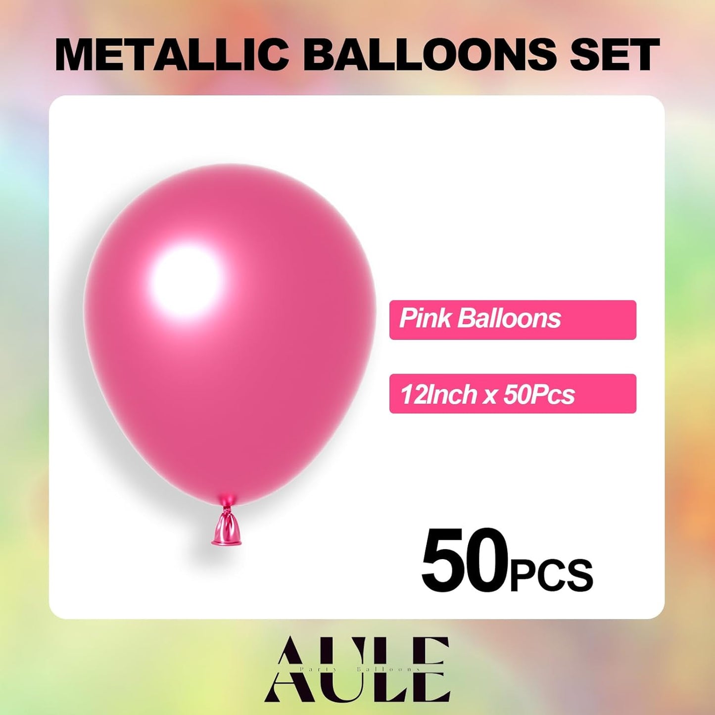 AULE Party Balloons 50 Pcs 12 inch Pink Metallic Chrome Helium Shiny Latex Thicken Balloon Perfect Decoration for Wedding Birthday Baby Shower Graduation Carnival