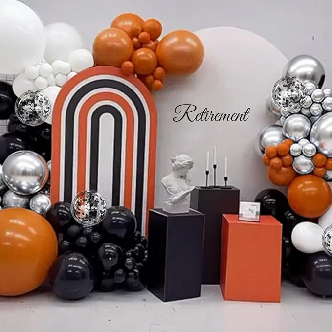 Orange Black White Silver Balloon Garland Arch Kit, 167Pcs Latex Balloons Different Sizes 18 12 10 5 inch for Birthday Graduation Halloween Basketball Theme Party Decoration
