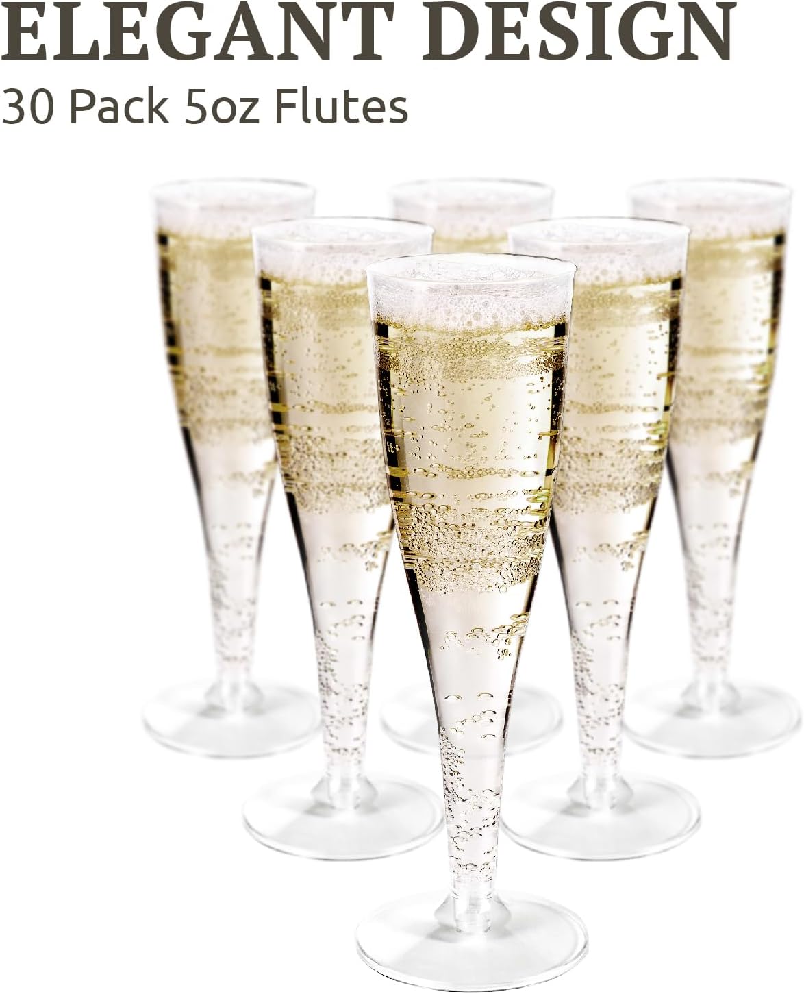 30 Pack Clear Plastic Champagne Flutes 5oz – Shatterproof Disposable Wine Cups for Wedding, Party, Birthday, Toasting, Bridal Shower, Mimosa – Elegant & Easy Cleanup