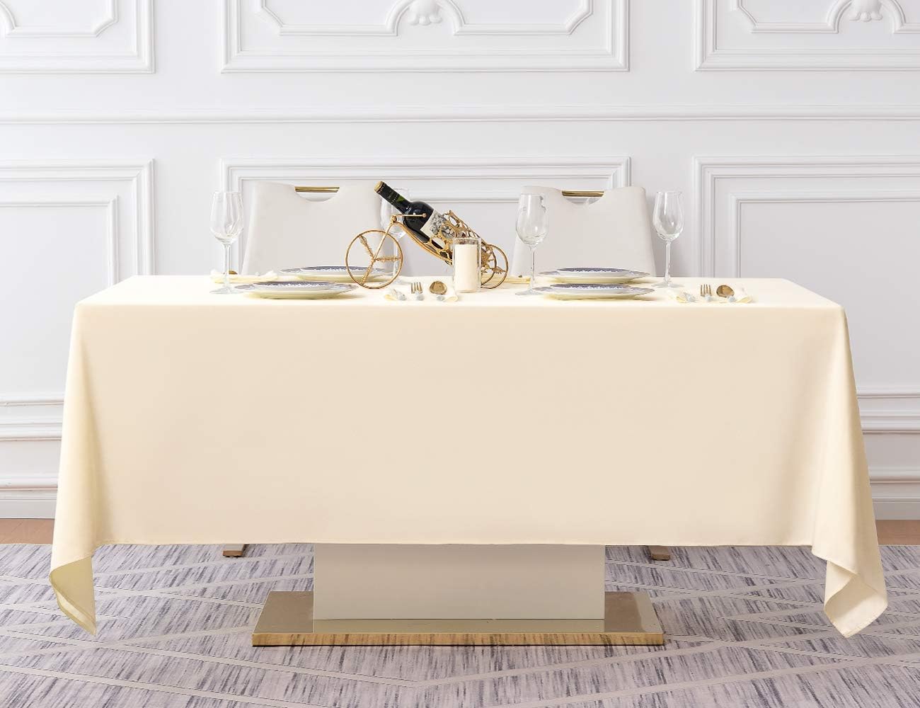 Surmente Ivory Tablecloth 60 x 102-inch Rectangular Polyester Table Cloth for Weddings, Banquets, or Restaurants