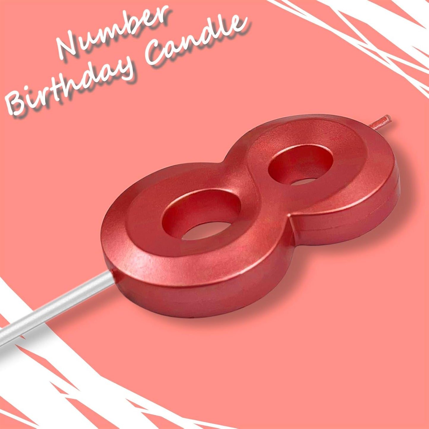 Red Number 8 Candles, 3D Diamond 2.76 Inch Cake Topper Birthday Candles for Wedding Anniversary Cake Decorations, Happy Birthday Party Decorations