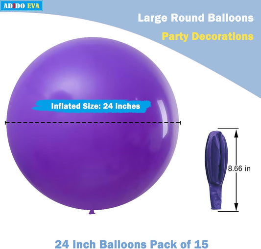 15Pcs 24 Inch Balloons Purple Giant Round Balloons Large Balloon for Festival, Christmas, Birthday Party Decorations