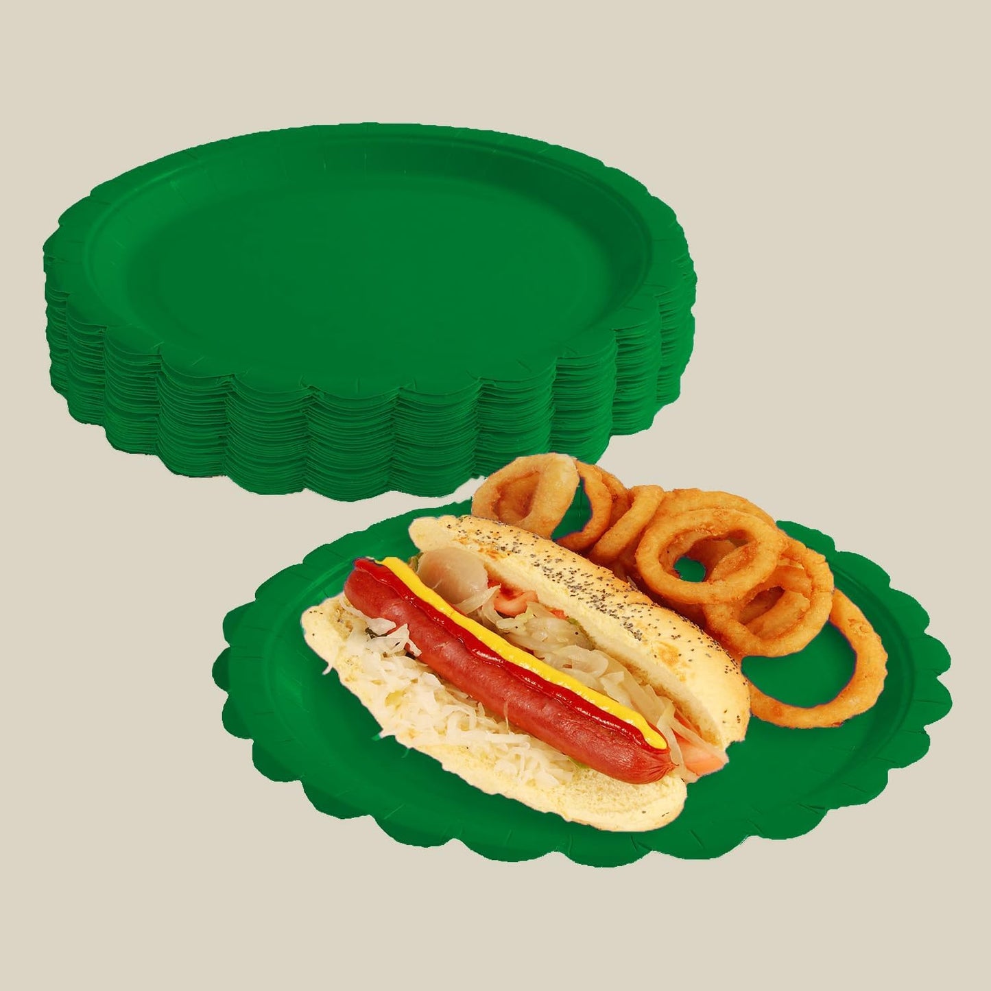 BEFORYOU 50PCS Scalloped Disposable Paper Plates Dessert Cake Party Plates for Baby Shower, Wedding,Bridal Shower Birthday Party Supplies (Green, 7IN)