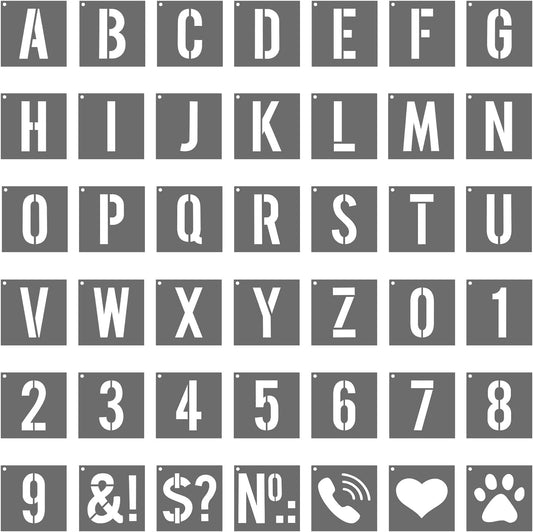 PATIKIL 4 Inch Alphabet Letter Stencils, 42Pcs Reusable Plastic Digital Templates Letters Numbers Symbol Interlocking for Crafts Wood Door Wall White