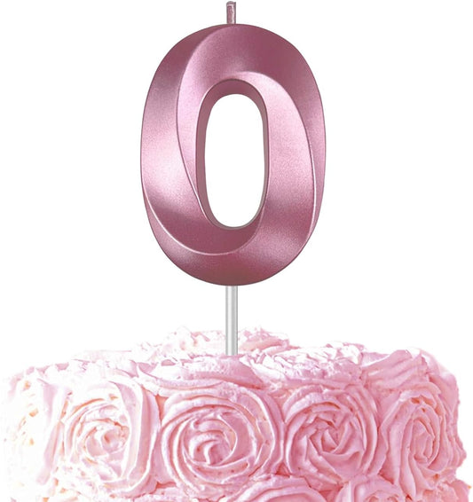 Pink Number 0 Candles, 3D Diamond 2.76 Inch Cake Topper Birthday Candles for Wedding Anniversary Cake Decorations, Happy Birthday Party Decorations