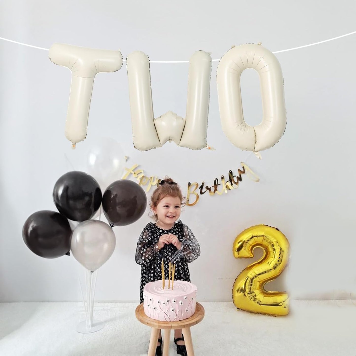 40 Inch Beige Letter Balloon, Cream White Sand Alphabet With Ribbon for 2 Year Old Birthday, Second Anniversary Party Decorations - Neutral Ivory for Kids, Boys, Girls