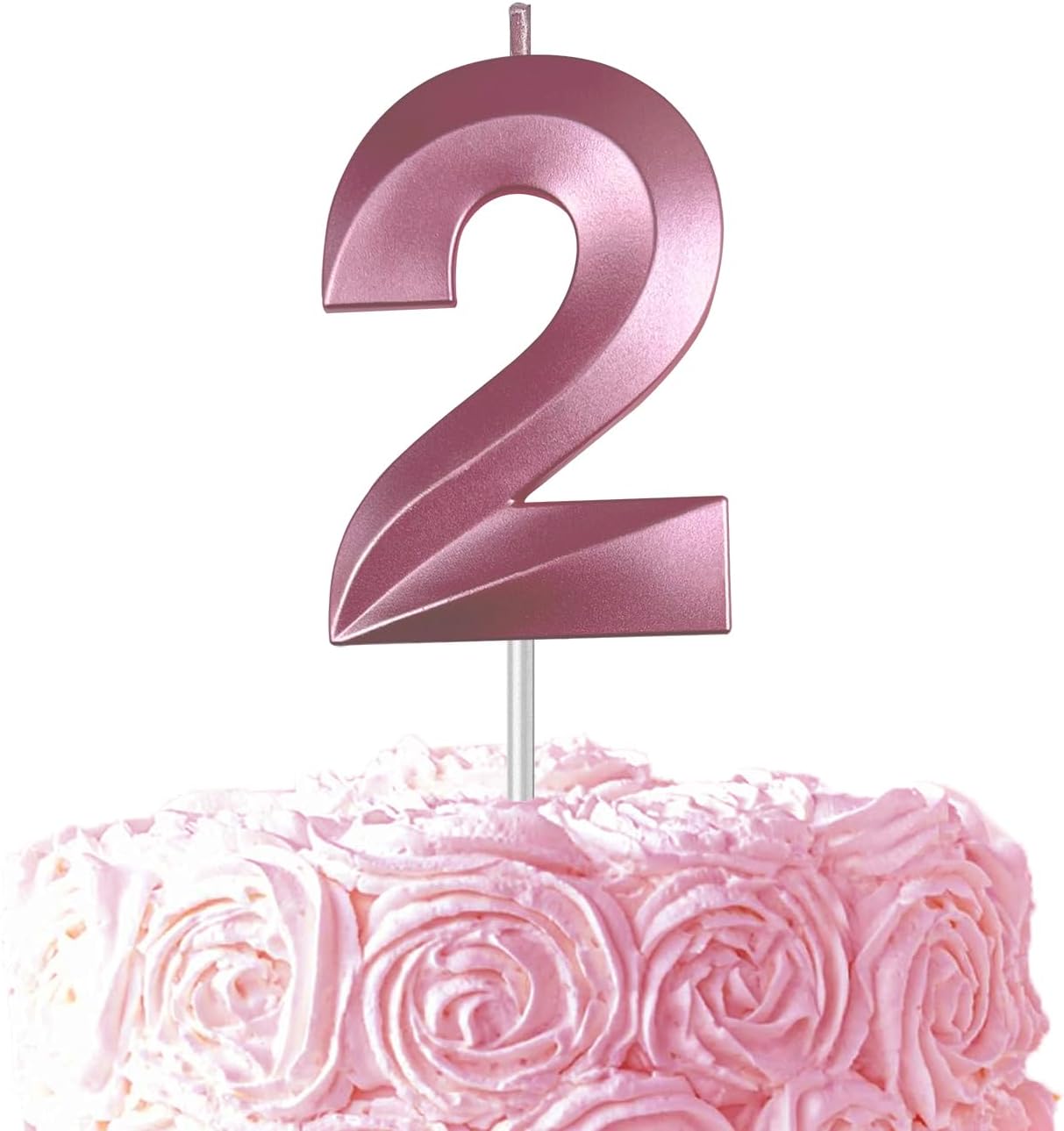 Pink Number 2 Candles, 3D Diamond 2.76 Inch Cake Topper Birthday Candles for Wedding Anniversary Cake Decorations, Happy Birthday Party Decorations