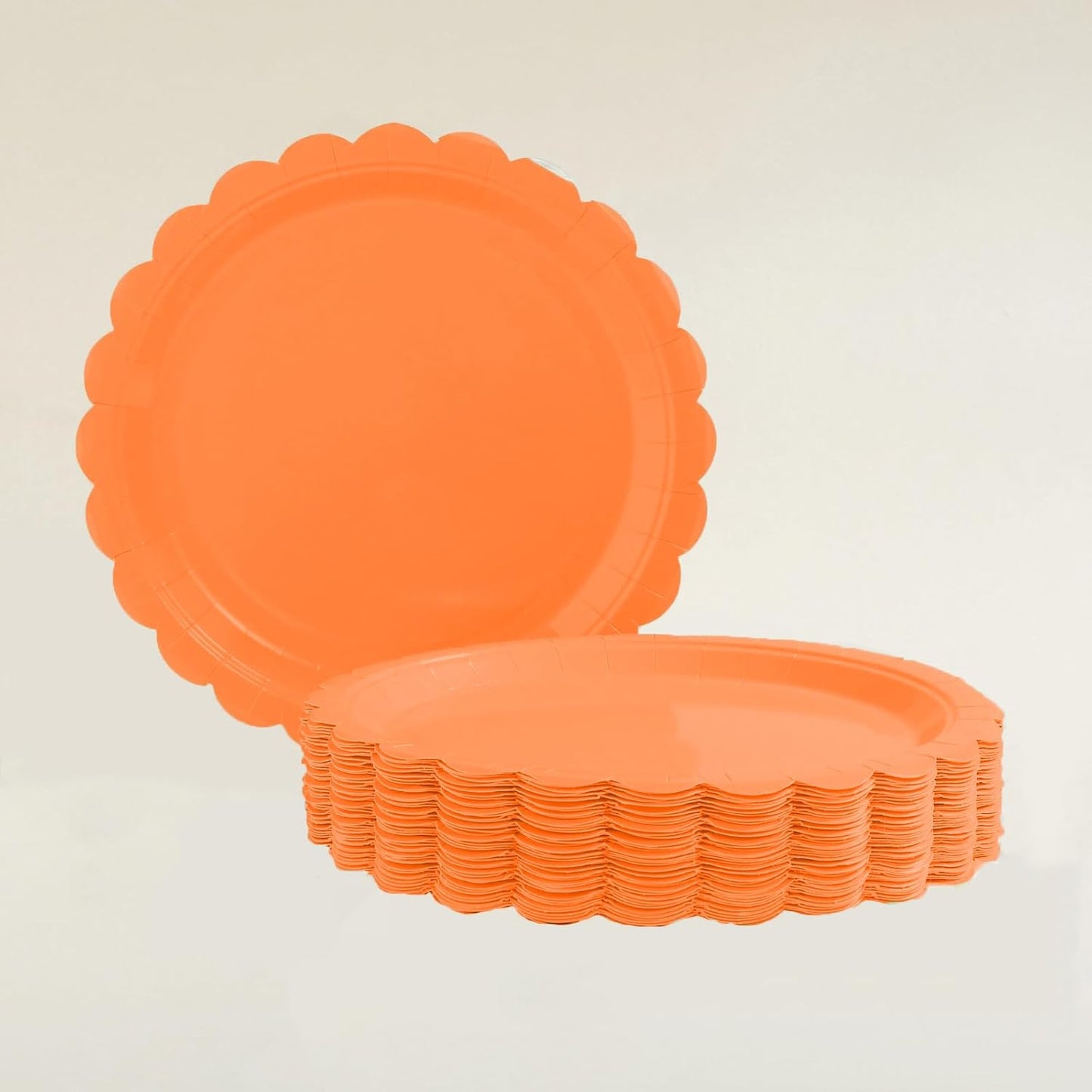 BEFORYOU 50PCS Scalloped Disposable Paper Plates Dessert Cake Party Plates for Baby Shower, Wedding,Bridal Shower Birthday Party Supplies (Orange, 9IN)