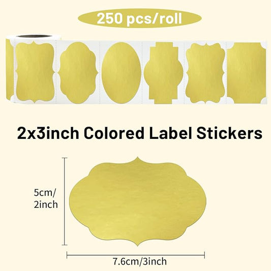 Yeachlaing Gold Labels - 250 PCS 3" x 2" Fancy Shape Stickers for Storage Box or Food Jars