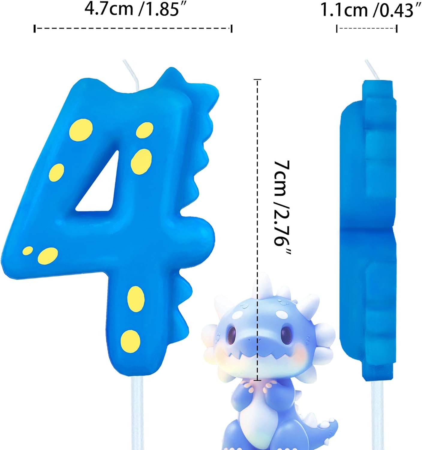 Number Birthday Candles(4 Candle Blue) Dinosaur Shape Number Happy Birthday Cake Candles for Dinosaur Birthday Party Decoration Reunions Theme Party