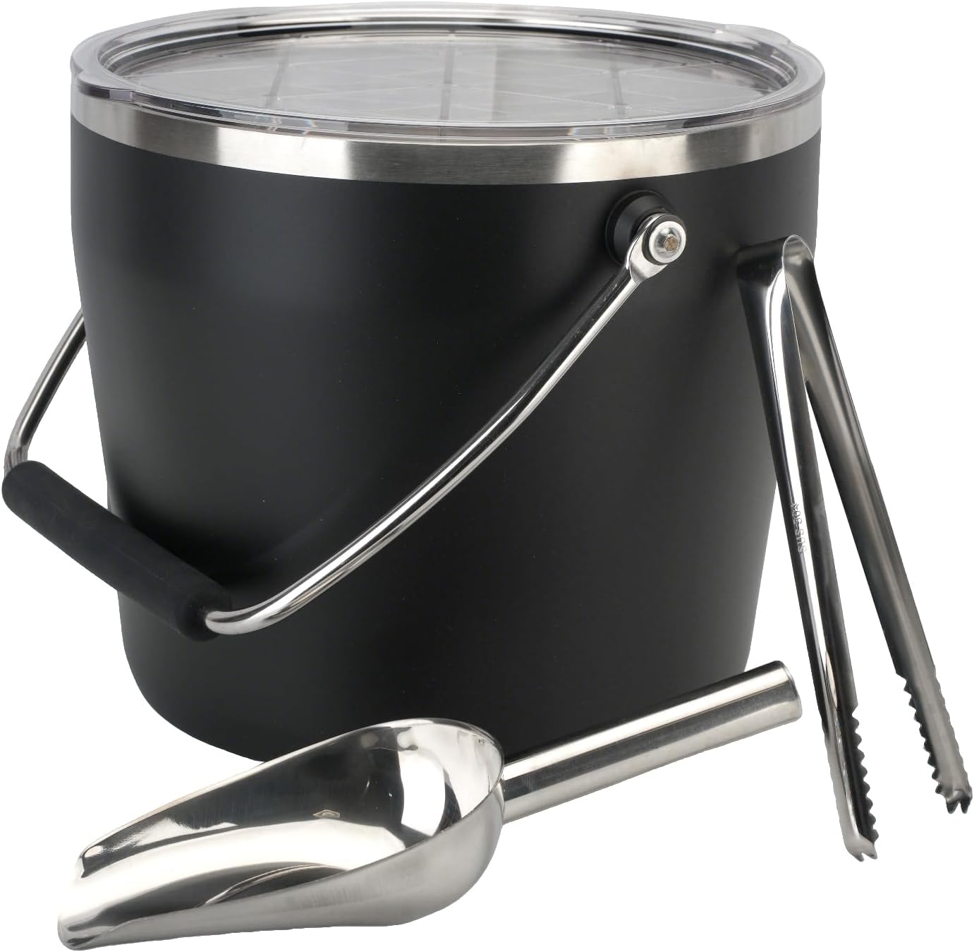 7L Beverage & Ice Bucket with Lid, Stainless Steel, Includes Scoop & Tongs, Holds 6 Beer Bottles or 3 Wine Bottles, Keeps Drinks Cold for Hours, Easy Carry Handle for Parties & Outdoor