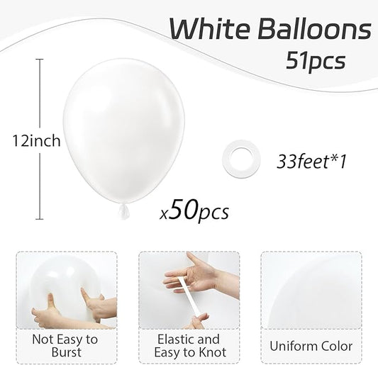 White Balloons 12 inch, White Latex Balloons 50pcs Party Balloon for Engagement Bachelorette Bridal Shower Wedding Party Birthday Decorations